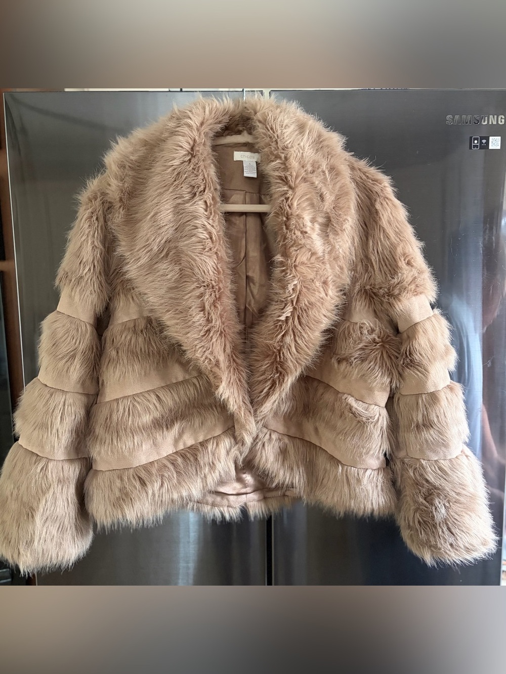 Chico's Faux-Fur/Suede Bolero Shrug Statement Jacket M Cozy Glam Mobwife EUC